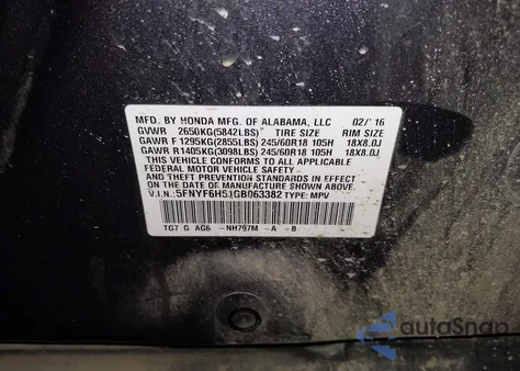 2016 Honda Pilot Ex-L z USA, uszkodzony, nr VIN 5FNYF6H51GB063382